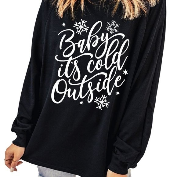 Baby its cold outside Black Snowflake Pullover Sweatshirt - Picture 5 of 5